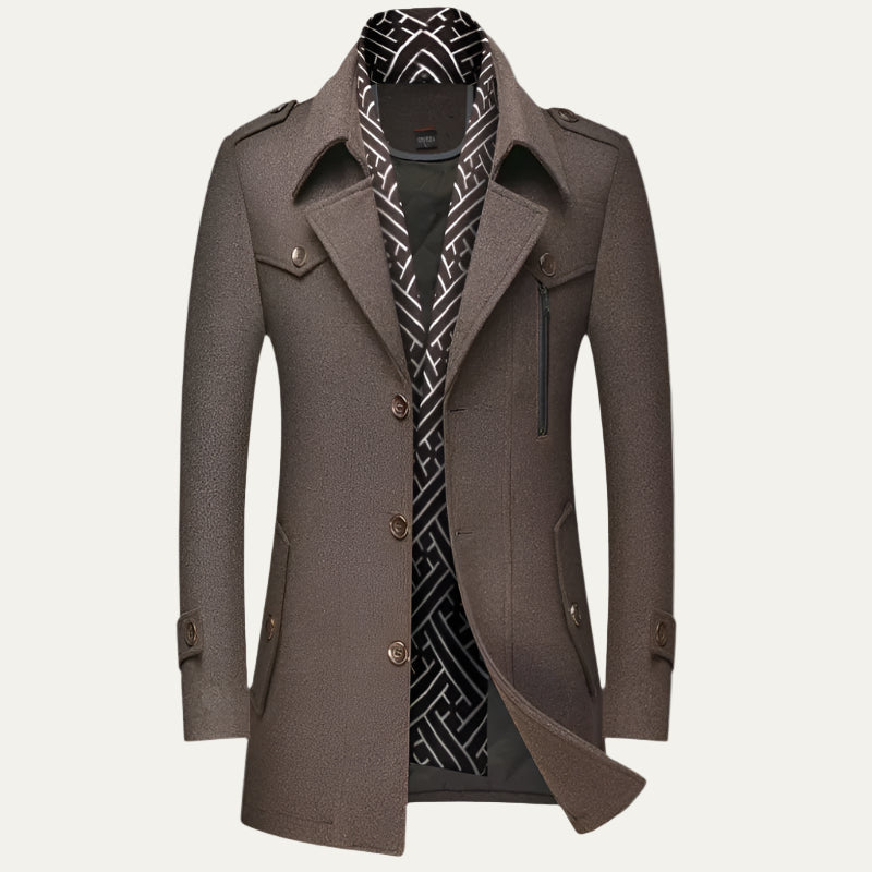 Men’s Military-Inspired Tailored Coat – Double-Breasted Longline Overcoat 0