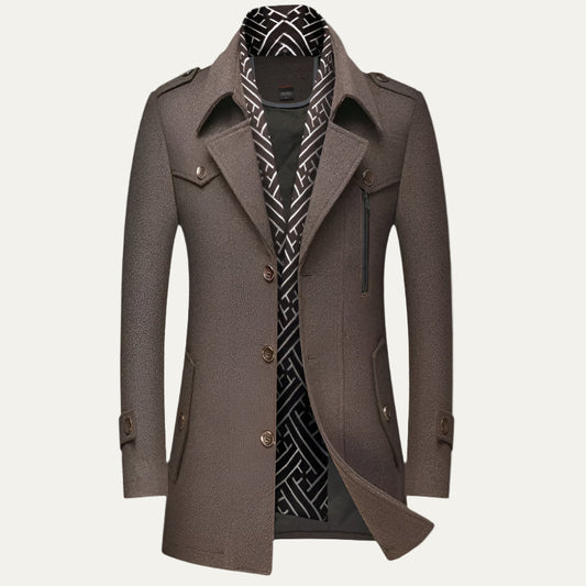 Men’s Military-Inspired Tailored Coat – Double-Breasted Longline Overcoat 0