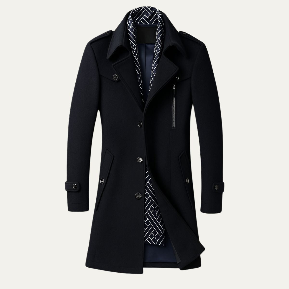 Men’s Military-Inspired Tailored Coat – Double-Breasted Longline Overcoat 1