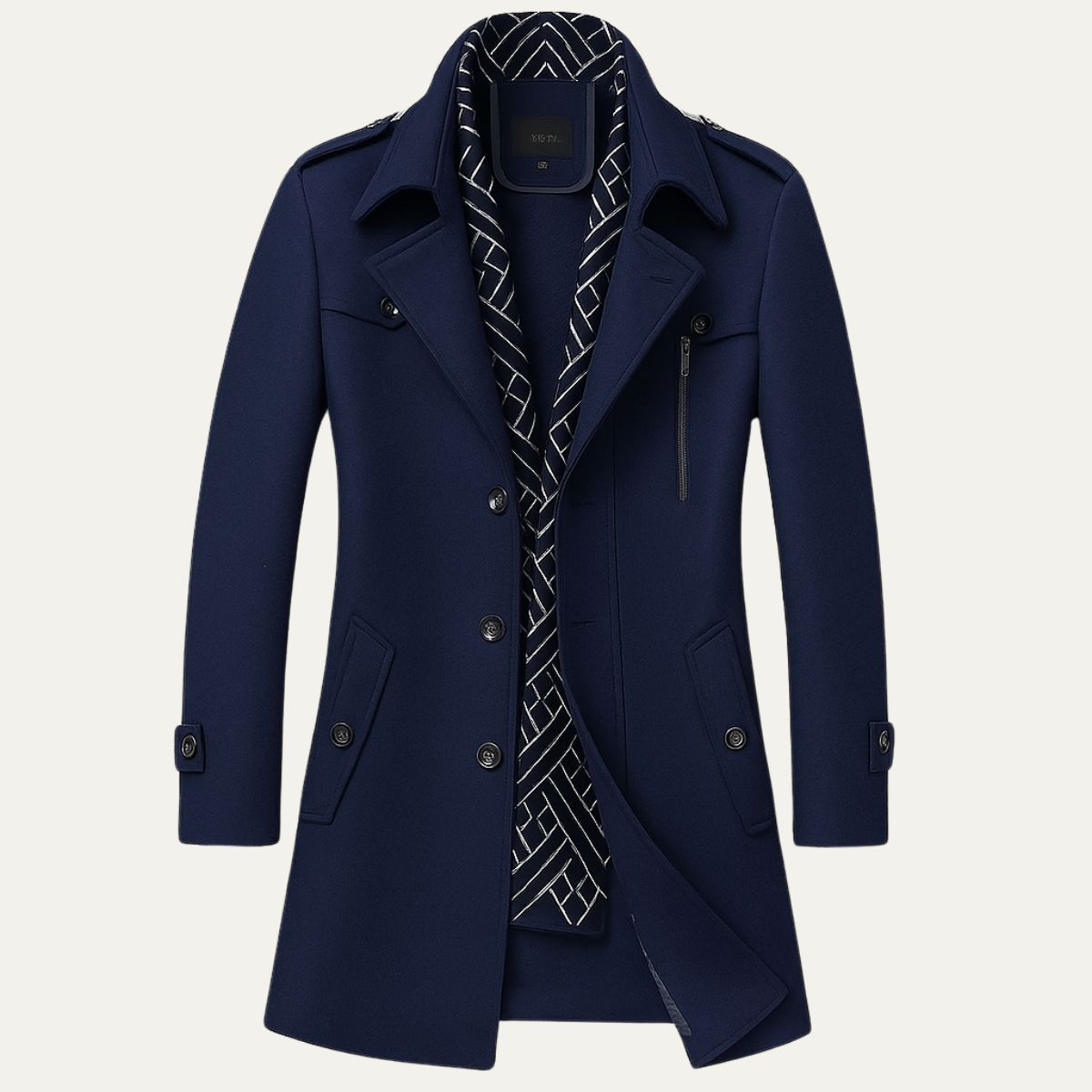 Men’s Military-Inspired Tailored Coat – Double-Breasted Longline Overcoat 4