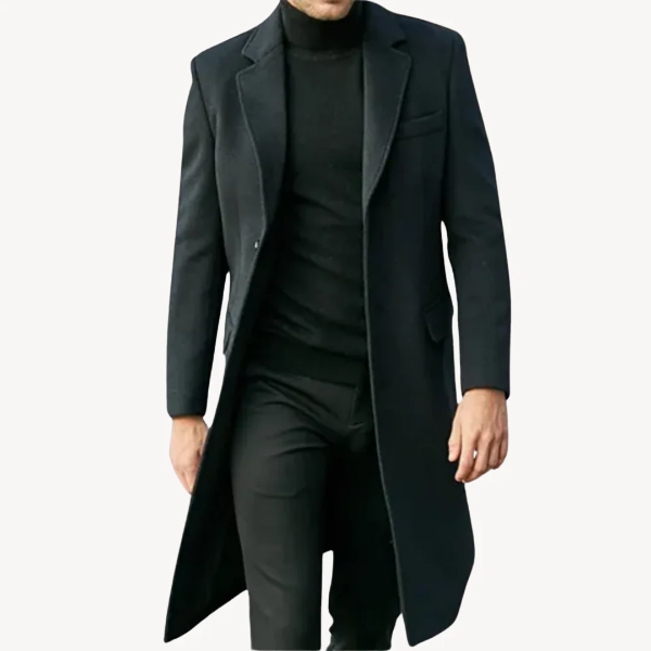 Men’s Overcoat – Wool Blend – Tailored Fit – Full Length – Classic Lapels – Formal Style 0