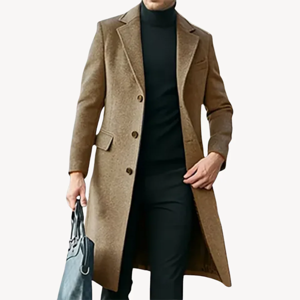 Men’s Overcoat – Wool Blend – Tailored Fit – Full Length – Classic Lapels – Formal Style 1