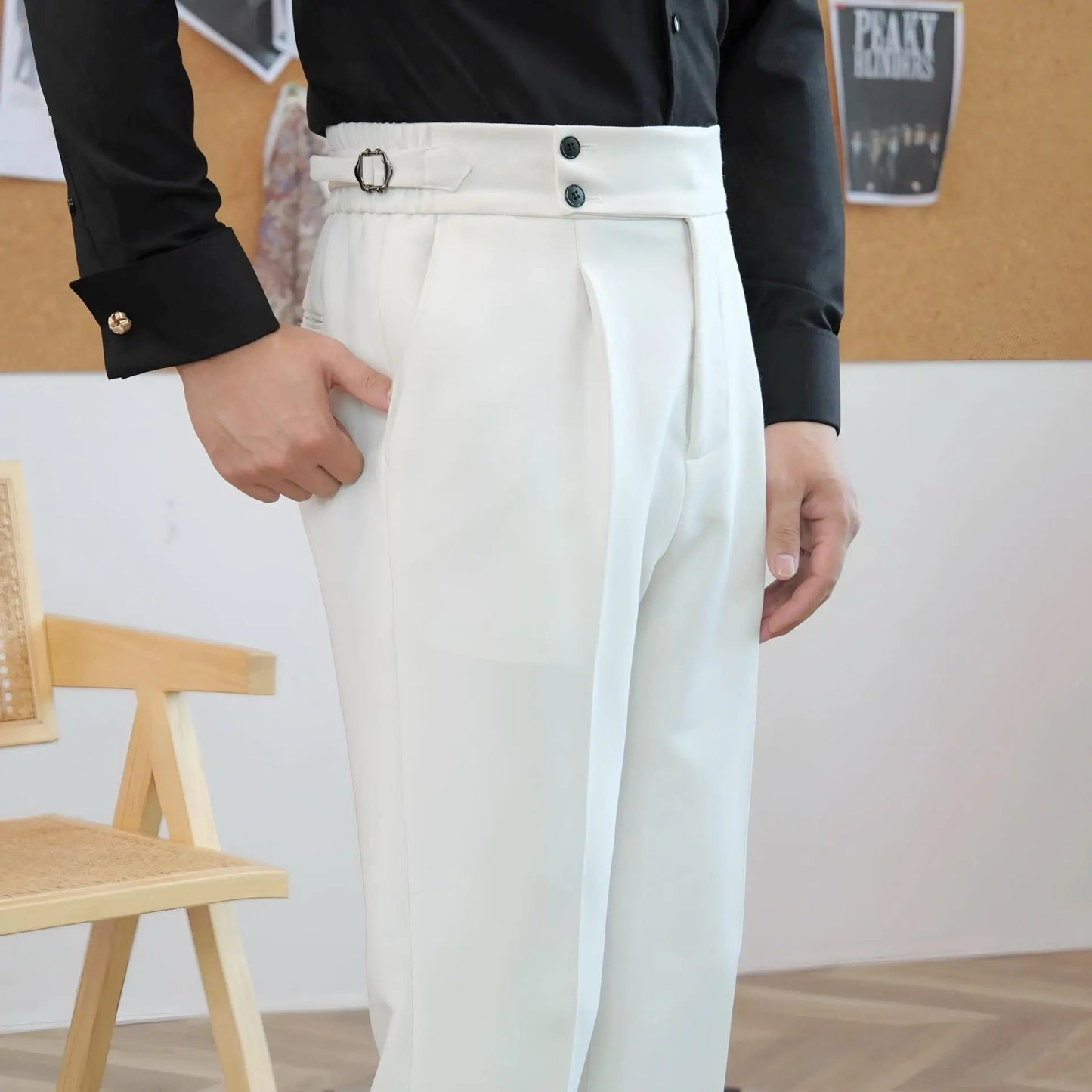 Men’s Pleated Trousers – Side-Tab Adjusters and Stretch Fit for Modern Tailoring 4