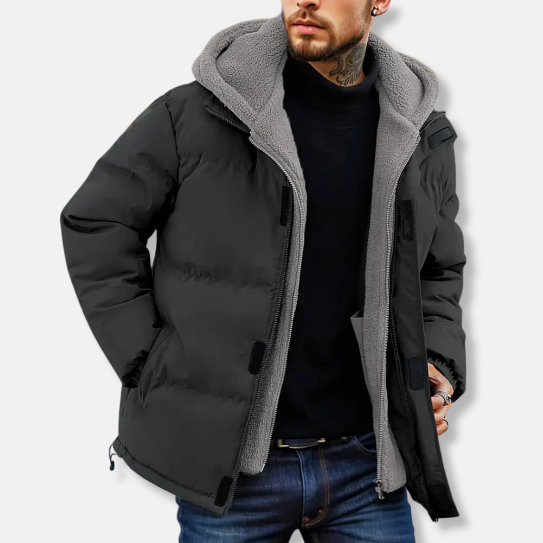 Men’s Puffer Jacket – Quilted Insulated Design – Fleece Lined Hood – Adjustable Fit 0