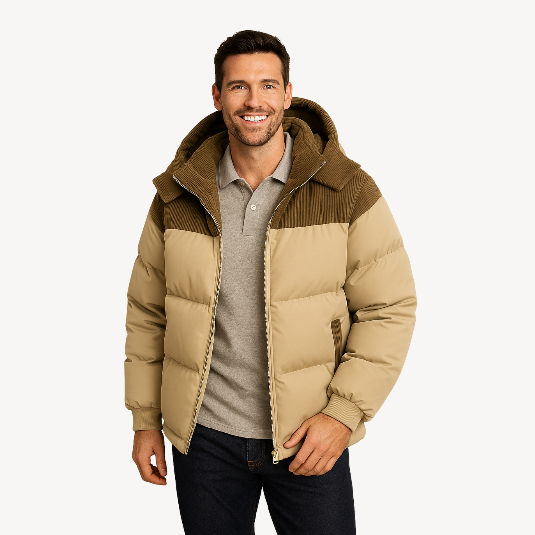 VogeLuxe | Men’s Corduroy Contrast Hooded Puffer