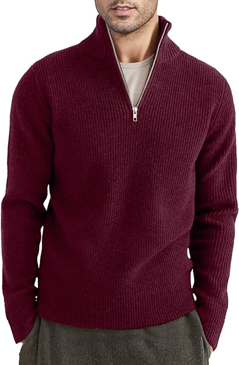 Men's Casual Quarter Zip Pullover Sweater