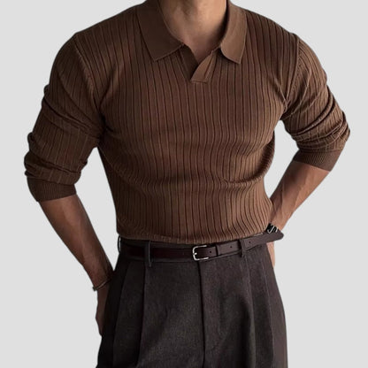 VogeLuxe | Men’s Ribbed Long-Sleeve Polo Shirt