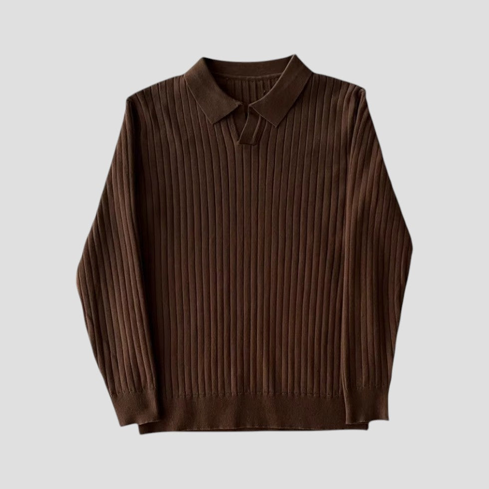 VogeLuxe | Men’s Ribbed Long-Sleeve Polo Shirt