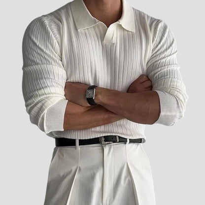 VogeLuxe | Men’s Ribbed Long-Sleeve Polo Shirt