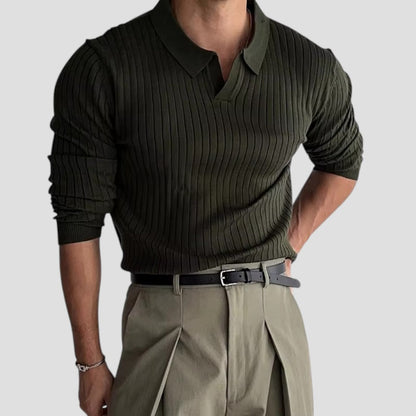 VogeLuxe | Men’s Ribbed Long-Sleeve Polo Shirt
