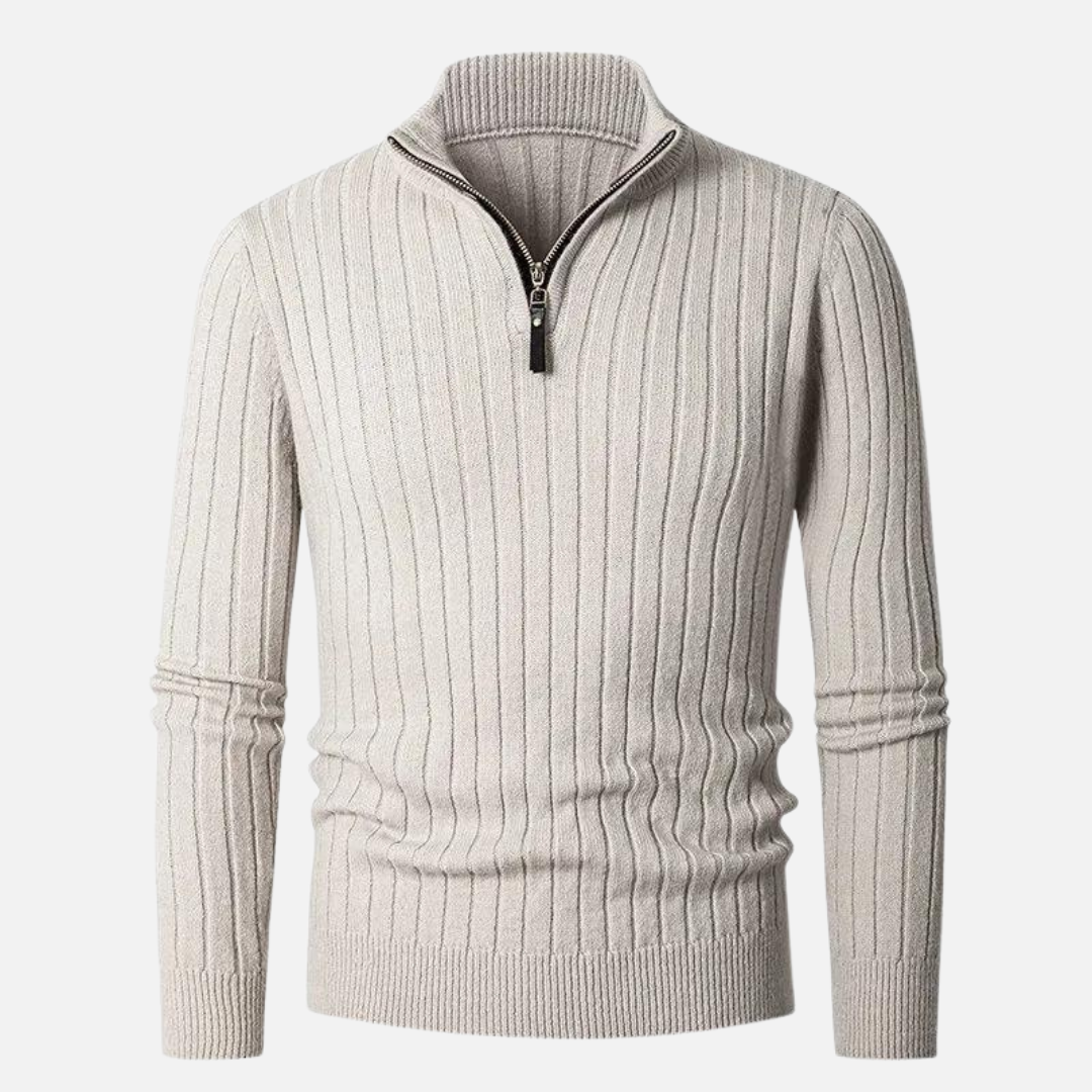 Men’s Ribbed Half-Zip Sweater – Neutral Tones 1