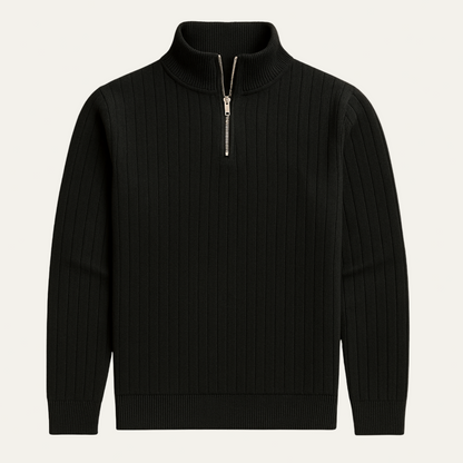 Men’s Ribbed Half Zip Jumper – Stand Collar, Warm Knit 5