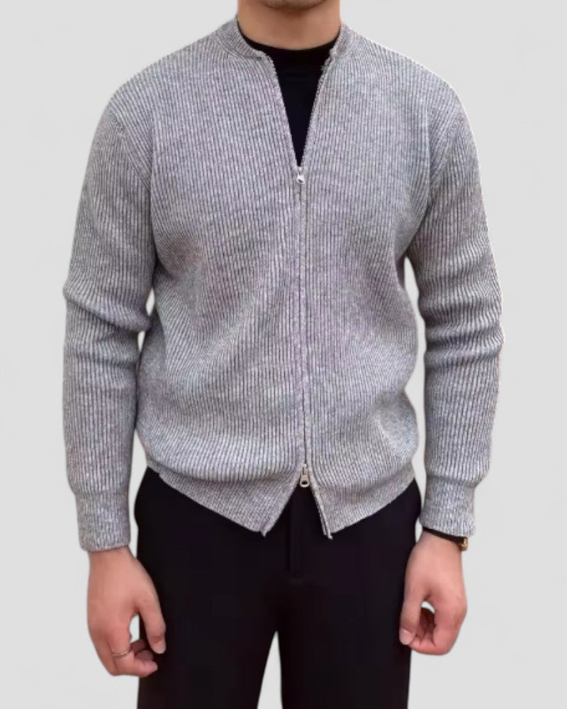 VogeLuxe | Men’s Ribbed Zip-Up Knit Cardigan