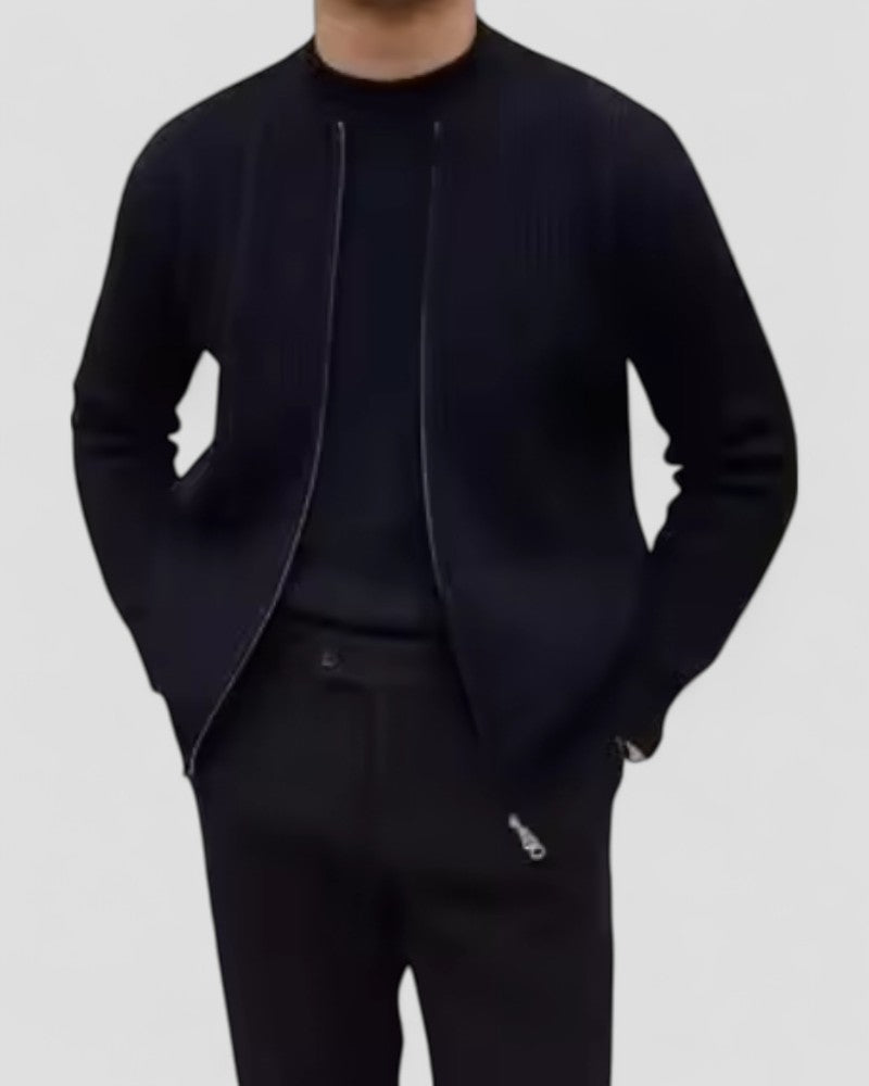 VogeLuxe | Men’s Ribbed Zip-Up Knit Cardigan