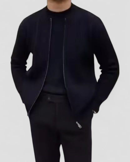 VogeLuxe | Men’s Ribbed Zip-Up Knit Cardigan