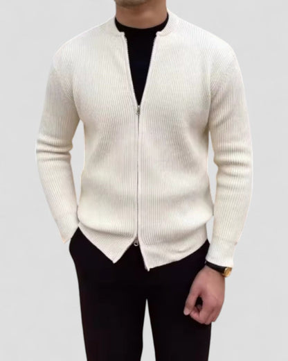 VogeLuxe | Men’s Ribbed Zip-Up Knit Cardigan