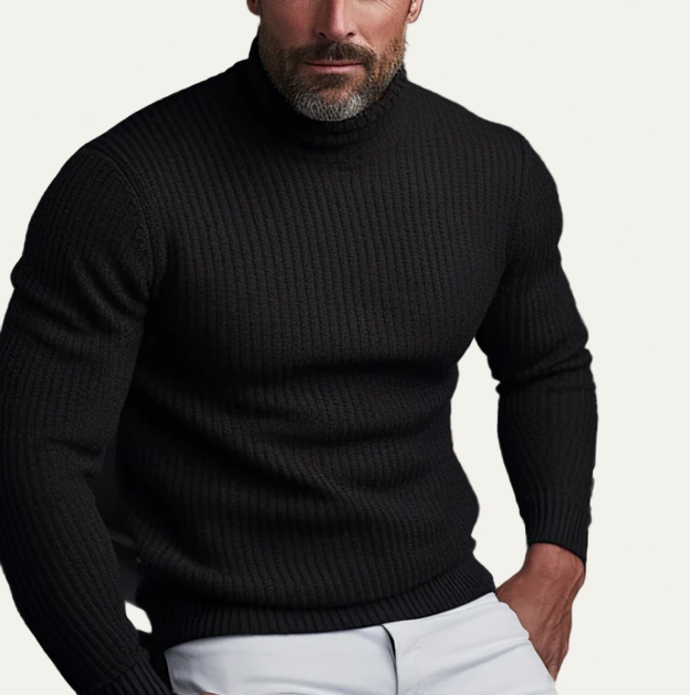 Men’s Ribbed Turtleneck Sweater – Classic Slim Fit Winter Knit Wear 0