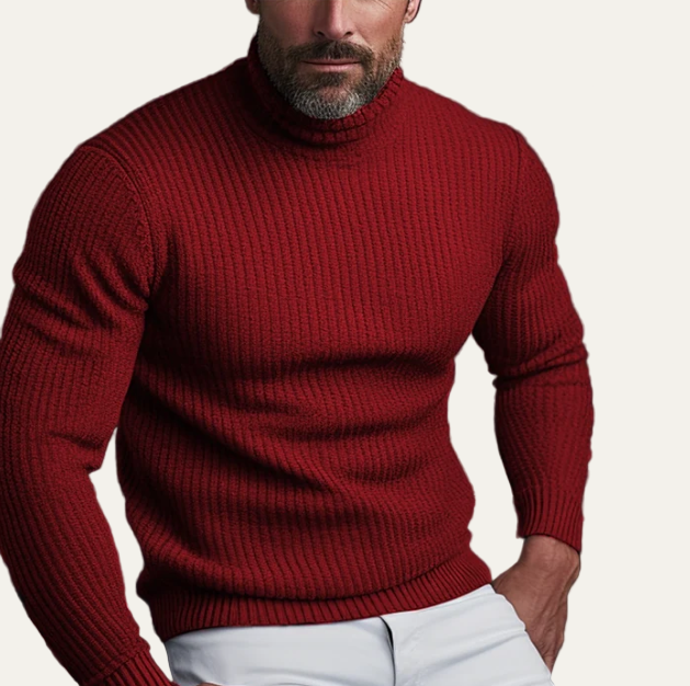 Men’s Ribbed Turtleneck Sweater – Classic Slim Fit Winter Knit Wear 1