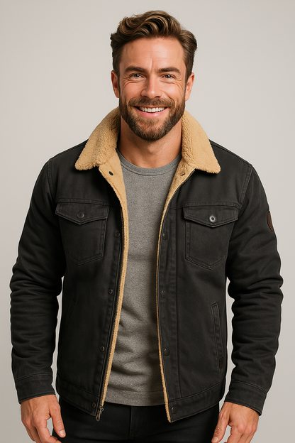 Men’s Shearling Collar Lined Jacket – Classic Winter Outerwear 4