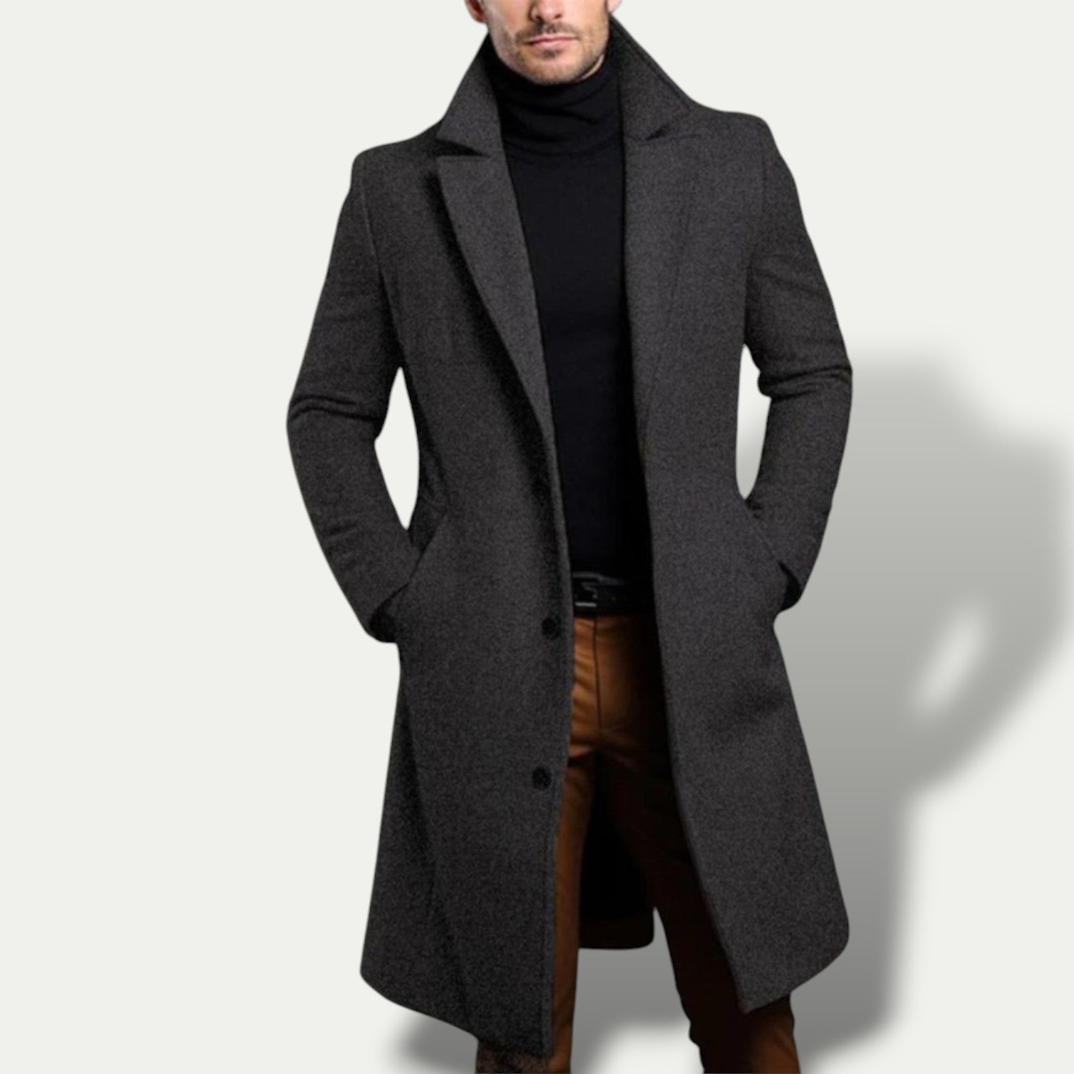 Men’s Single-Breasted Long Coat – All-Season Smart Outerwear 1