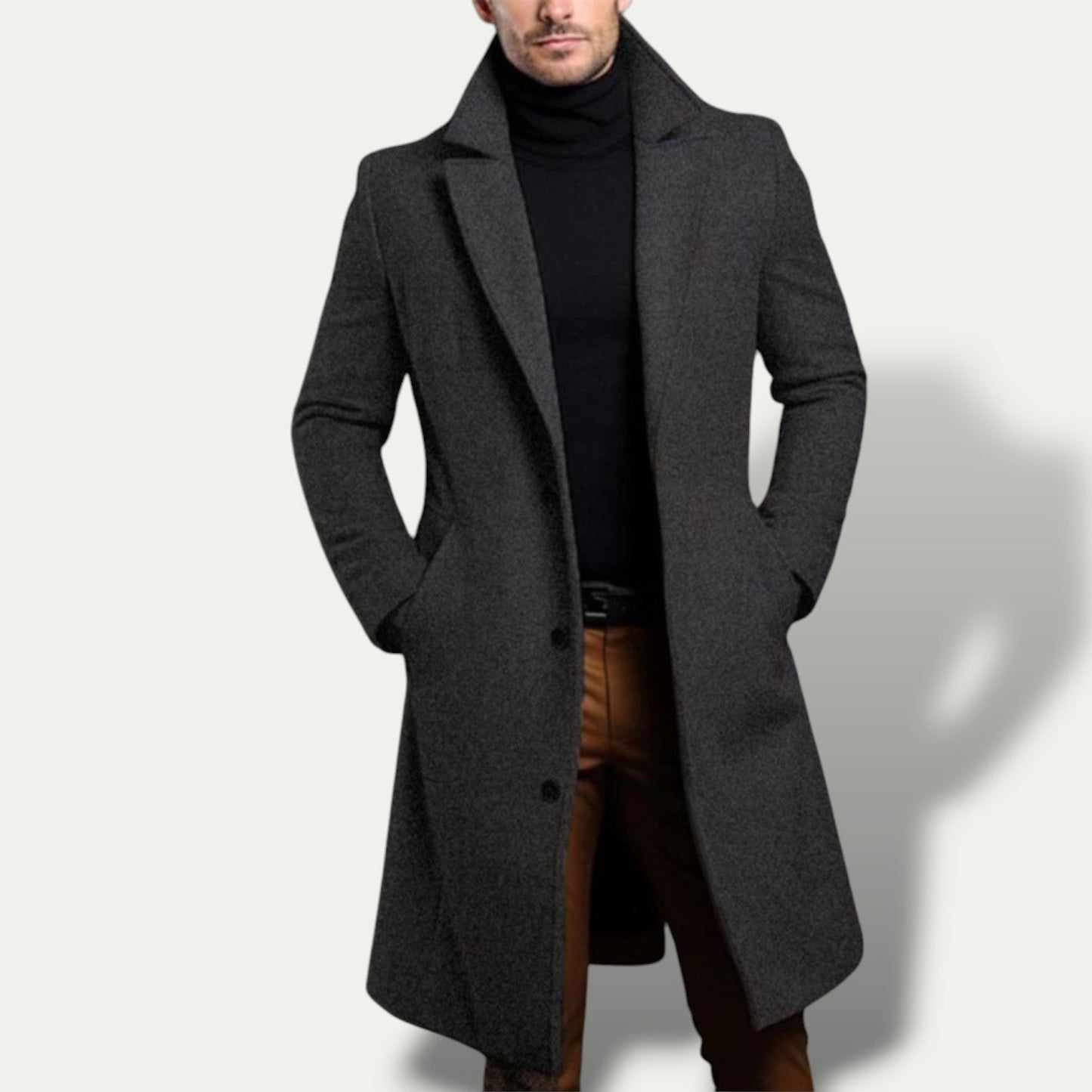Men’s Single-Breasted Long Coat – All-Season Smart Outerwear 1