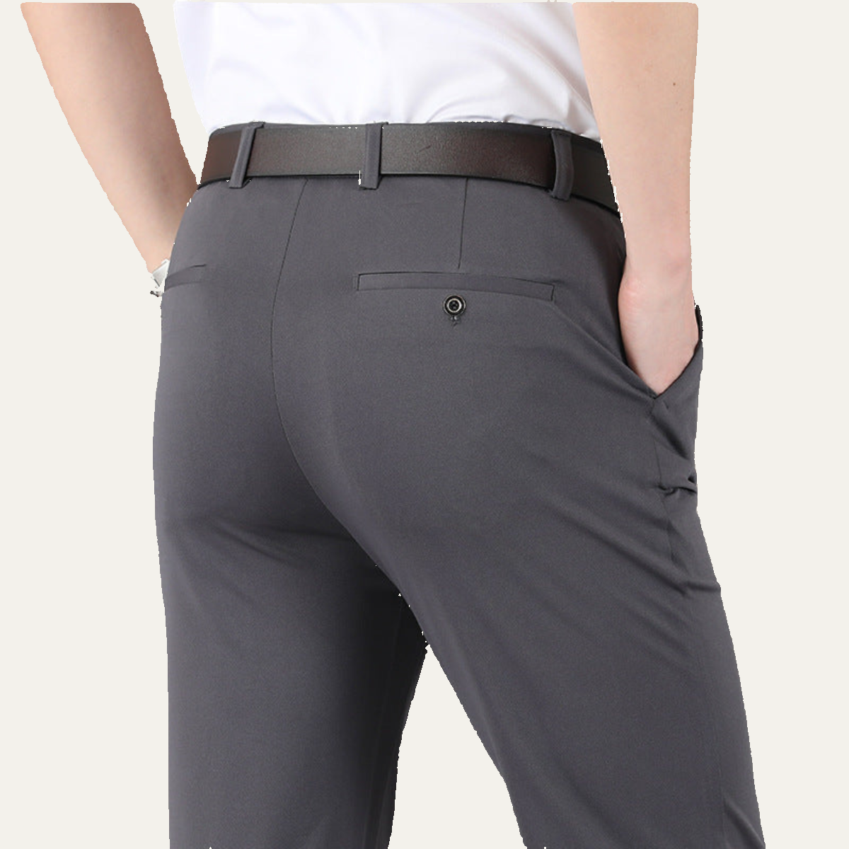 Men’s Slim Fit Trousers – Stretch Waist Smart Business Pants 1