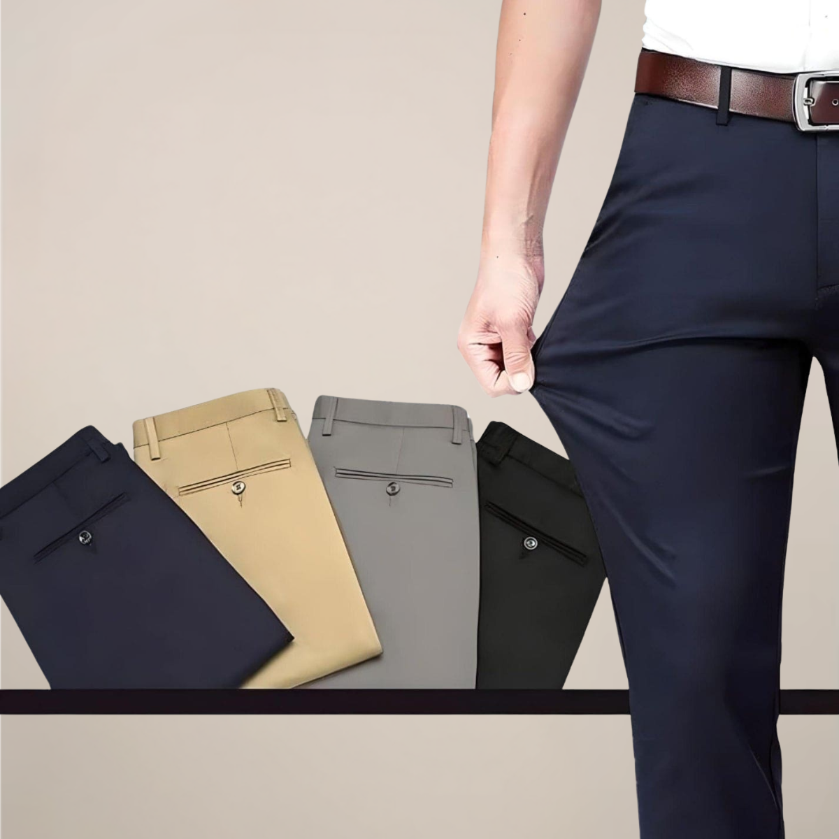 Men’s Slim Fit Trousers – Stretch Waist Smart Business Pants 8