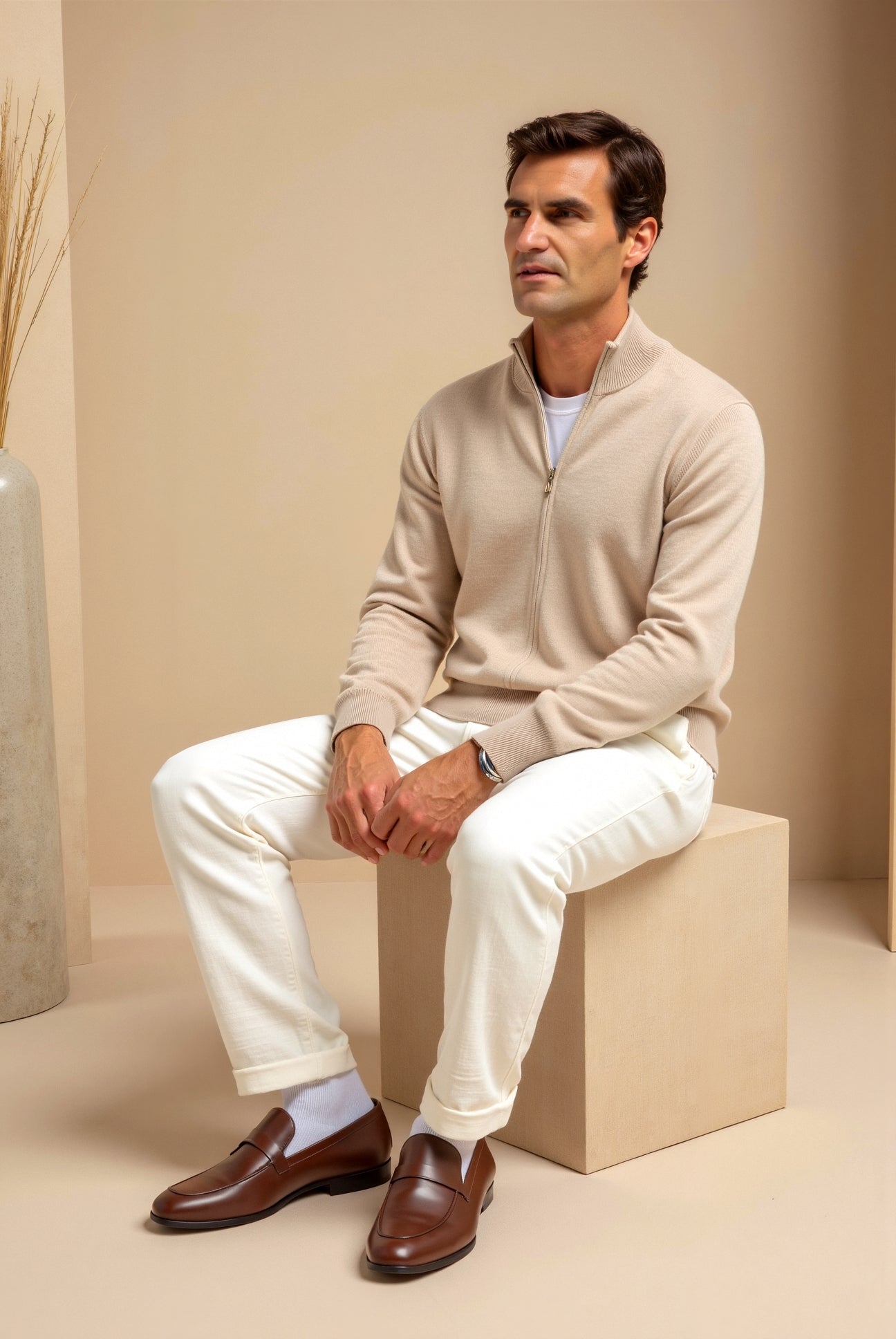 Men’s Slim Fit Zip-Up Jacket – Minimalist Stand-Up Collar 4