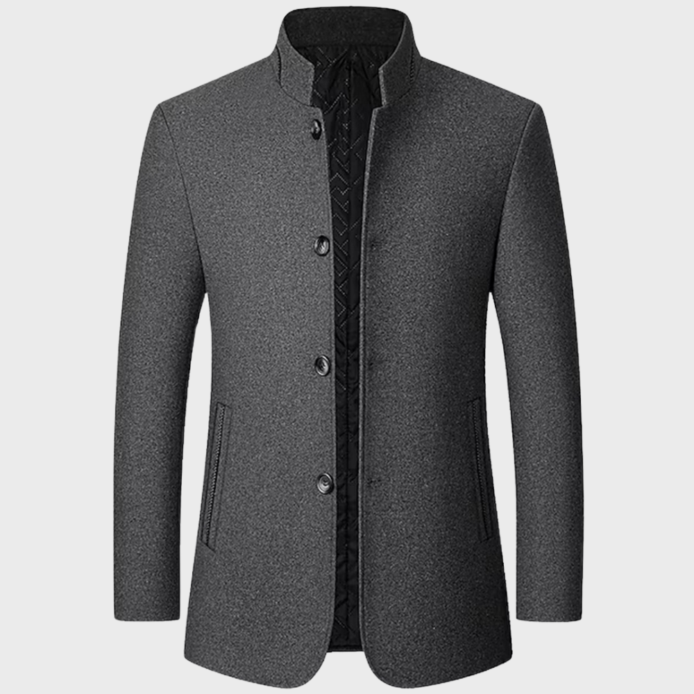 Men’s Stand Collar Business Coat with Side Pockets – Tailored Smart-Casual 0