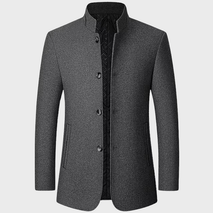 Men’s Stand Collar Business Coat with Side Pockets – Tailored Smart-Casual 0