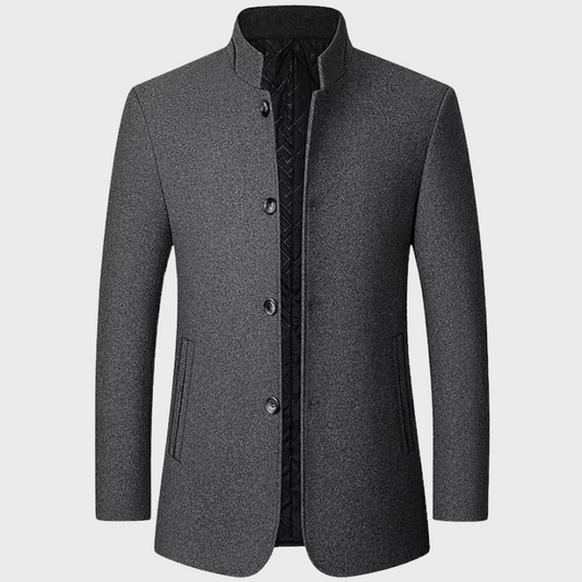Men’s Stand Collar Business Coat with Side Pockets – Tailored Smart-Casual 0