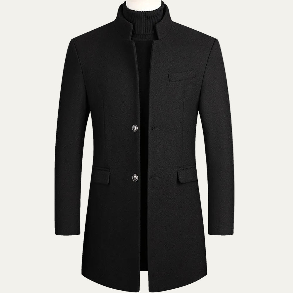 Men’s Stand Collar Overcoat – Formal Longline Jacket for Business & Evening Wear 0