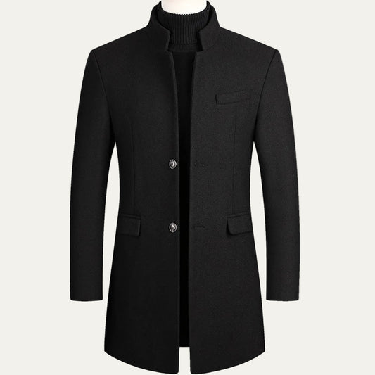 Men’s Stand Collar Overcoat – Formal Longline Jacket for Business & Evening Wear 0