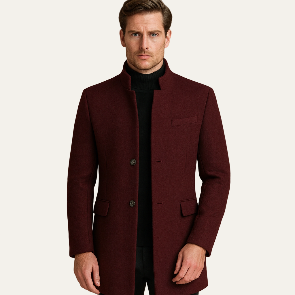 Men’s Stand Collar Overcoat – Formal Longline Jacket for Business & Evening Wear 1