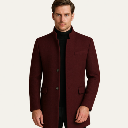 Men’s Stand Collar Overcoat – Formal Longline Jacket for Business & Evening Wear 1