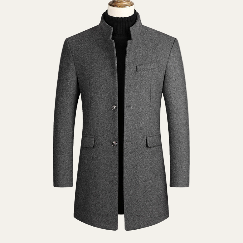 Men’s Stand Collar Overcoat – Formal Longline Jacket for Business & Evening Wear 3