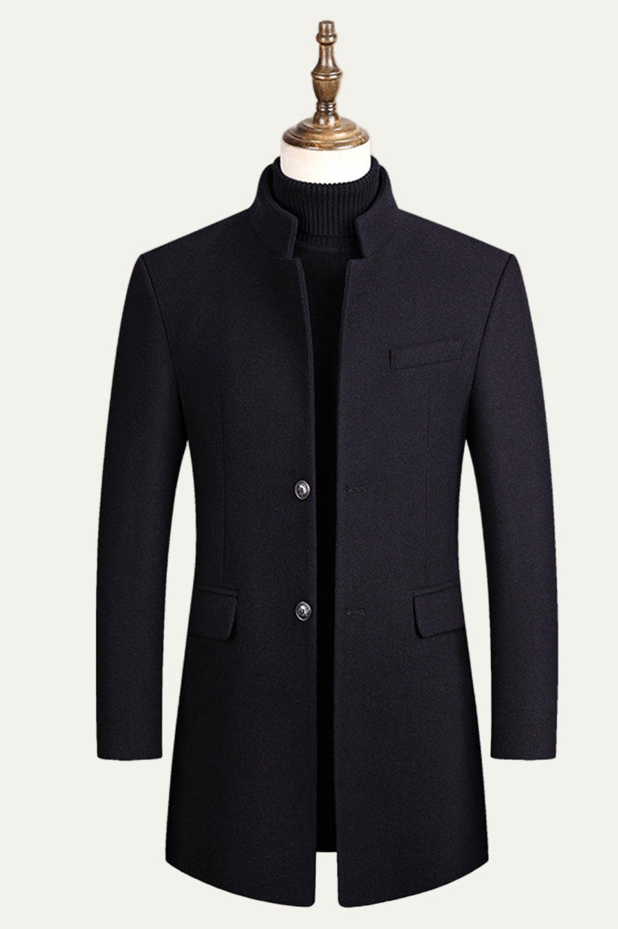 Men’s Stand Collar Overcoat – Formal Longline Jacket for Business & Evening Wear 4