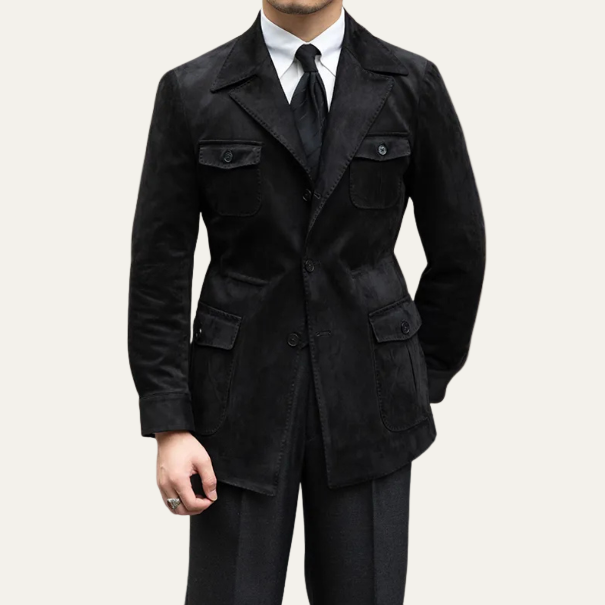 Men’s Suede Safari Jacket – Slim Fit with Four-Pocket Design 2