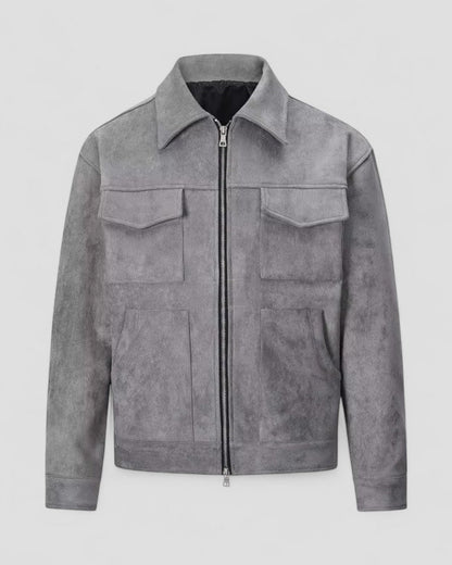 Men's Suede Zip Up Pocket Detail Casual Jacket