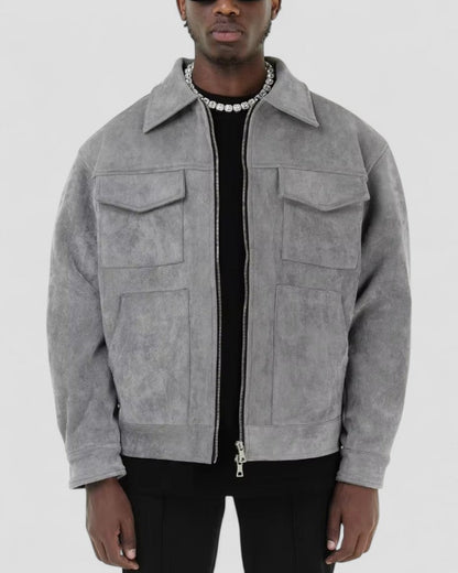 Men's Suede Zip Up Pocket Detail Casual Jacket