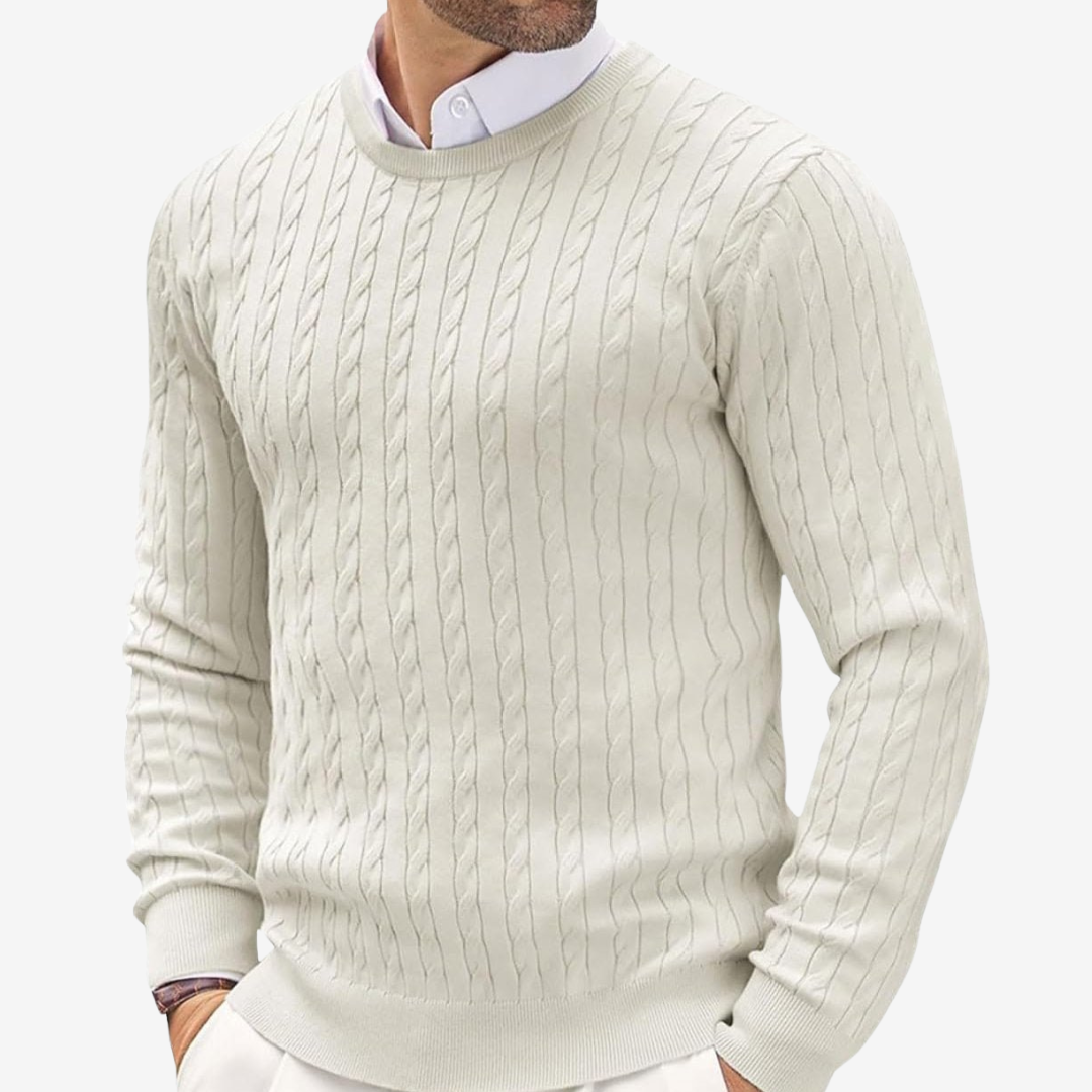 Men’s Sweater – Wool Blend – Tailored Fit – Crew Neck Cable Knit Long Sleeve 2