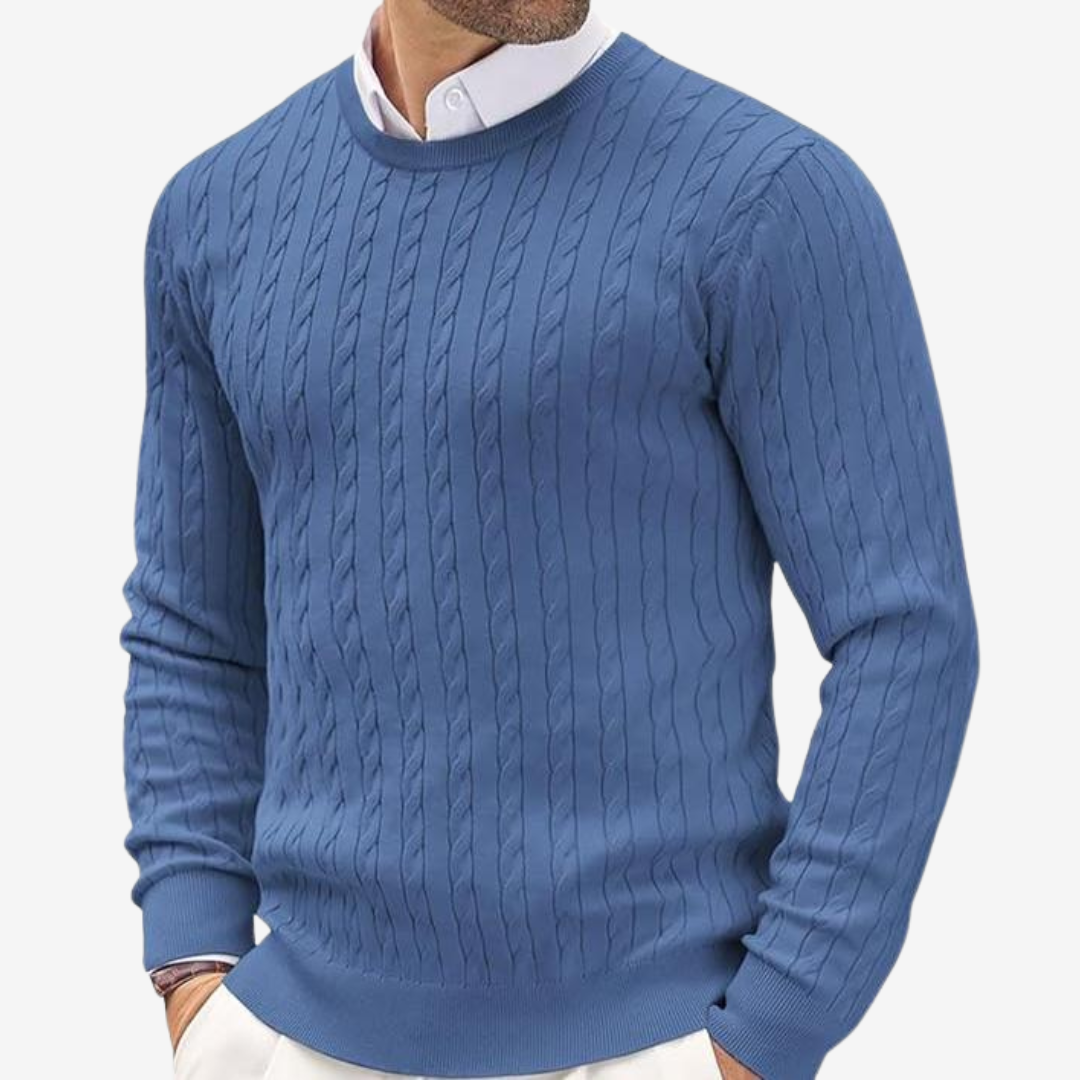 Men’s Sweater – Wool Blend – Tailored Fit – Crew Neck Cable Knit Long Sleeve 3