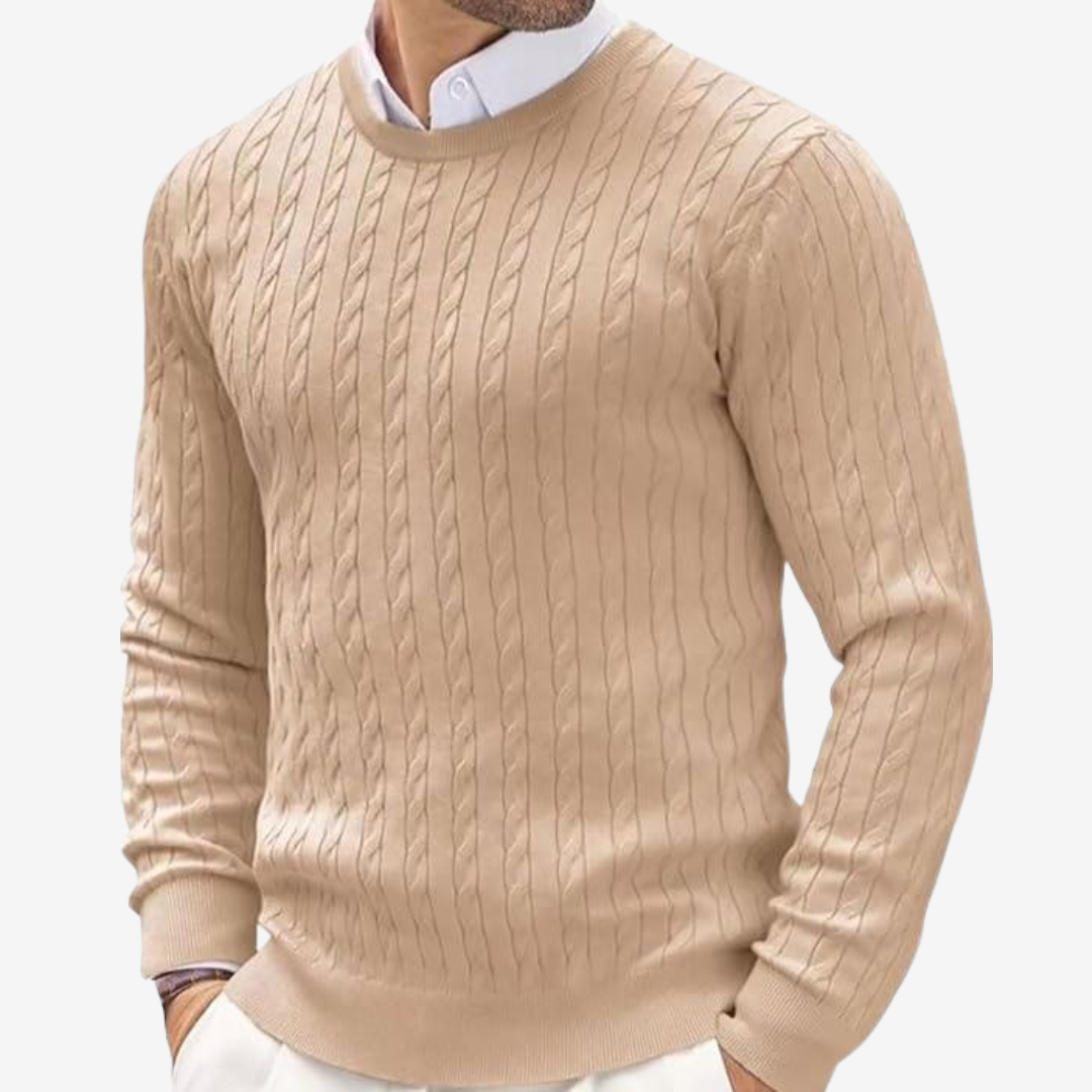 Men’s Sweater – Wool Blend – Tailored Fit – Crew Neck Cable Knit Long Sleeve 4