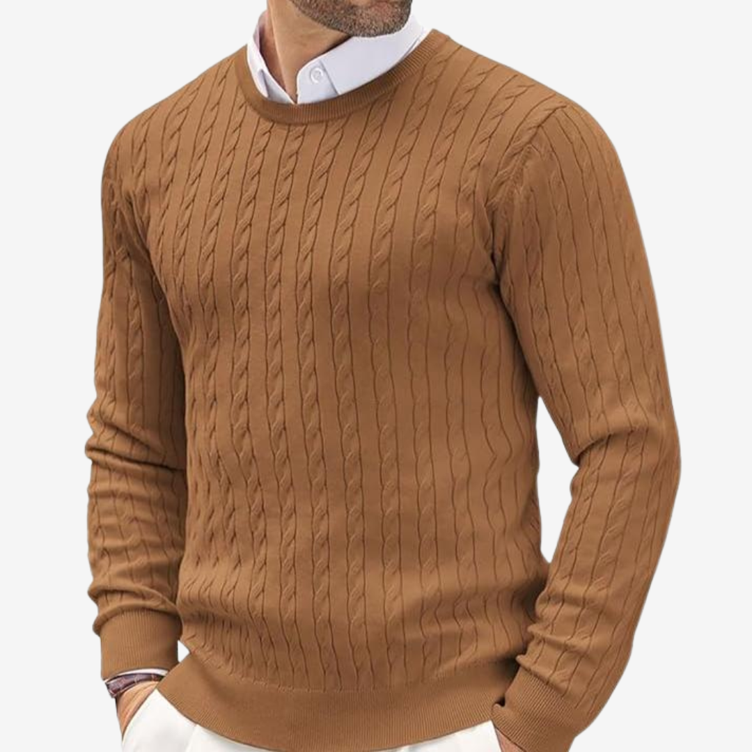 Men’s Sweater – Wool Blend – Tailored Fit – Crew Neck Cable Knit Long Sleeve 5