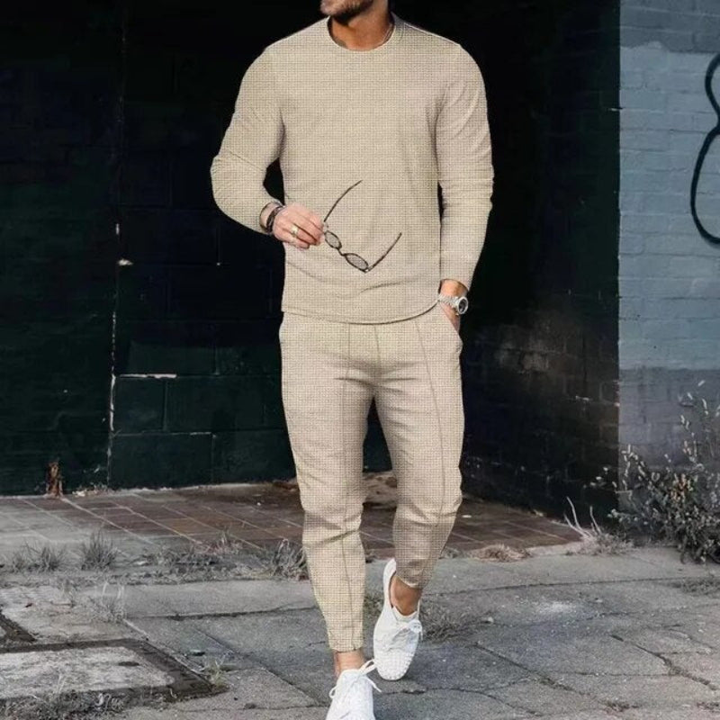 Casual Crew Neck Shirt and Pants Set