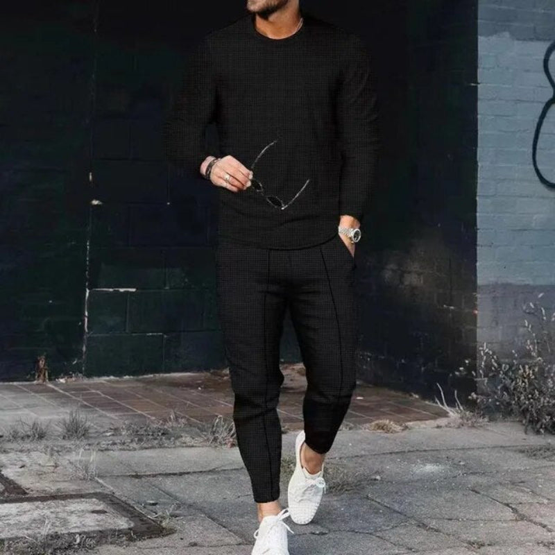 Casual Crew Neck Shirt and Pants Set