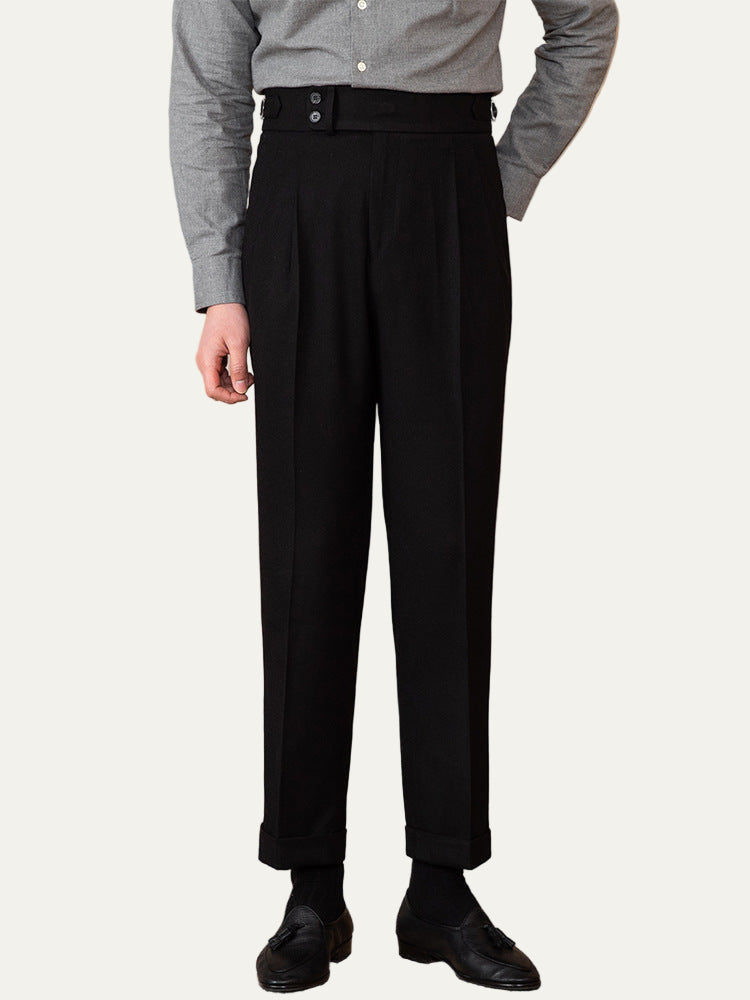 Men’s Tailored Trousers – Wool Blend – High-Rise Waist – Pleated Front – Cuffed Hem 2