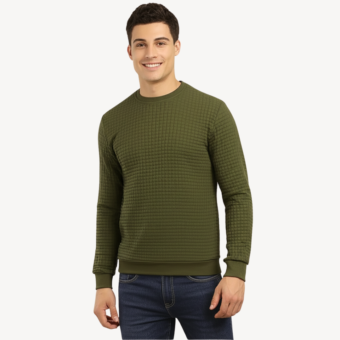 VogeLuxe | Men’s Quilted Grid Crewneck Sweatshirt
