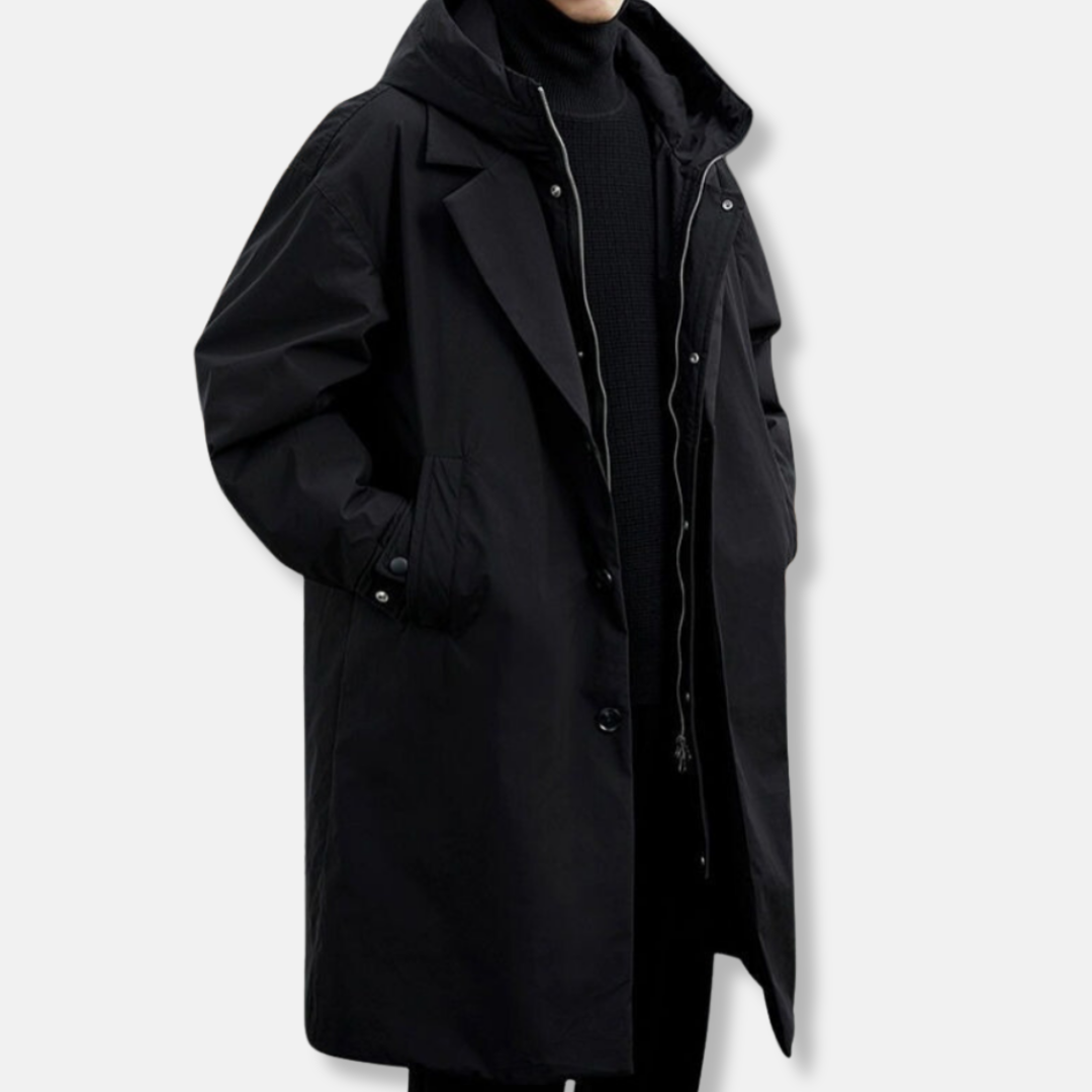 Men’s Trench Parka Coat – Oversized Relaxed Fit – Hooded – Faux Layered Design 0