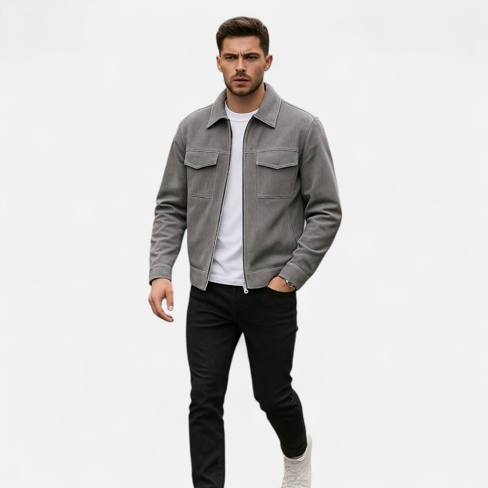 Men’s Trucker Jacket | Zip Front Casual Jacket With Chest Pockets 1
